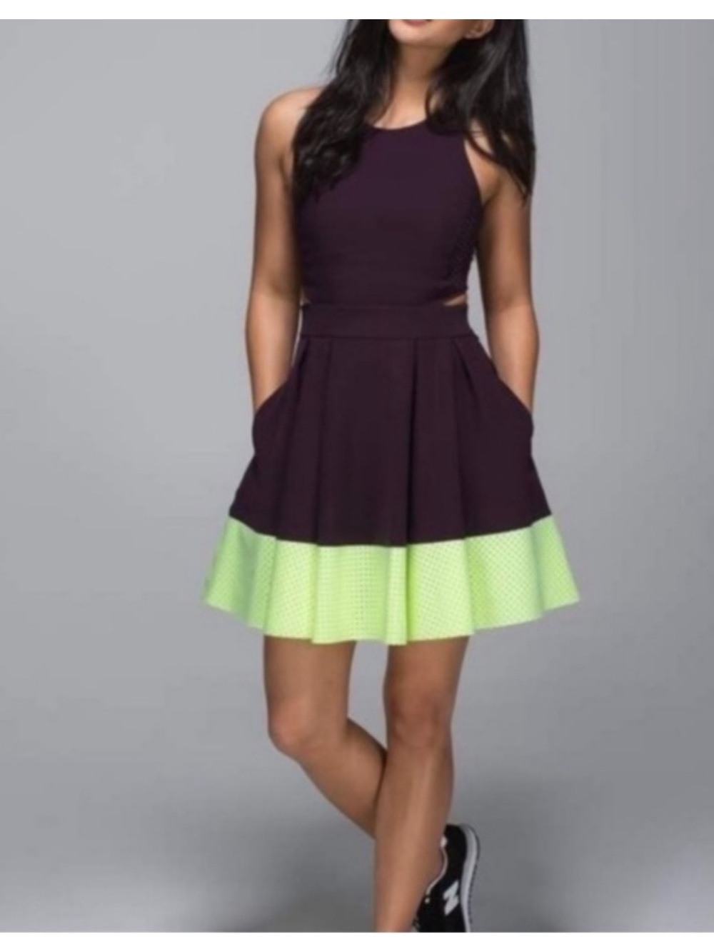 NWOT RARE Lululemon Away Dress Black Cherry/Mint Mesh Cut-Out Athletic Sz 2